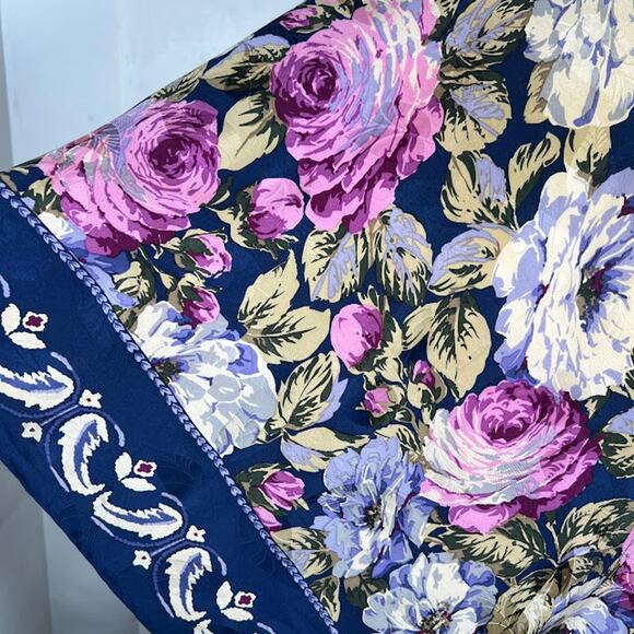 Vintage Jeannene Booher Silk Floral PrintShawl Wrap Neck Scarf Blue Purple - Picture 3 of 5